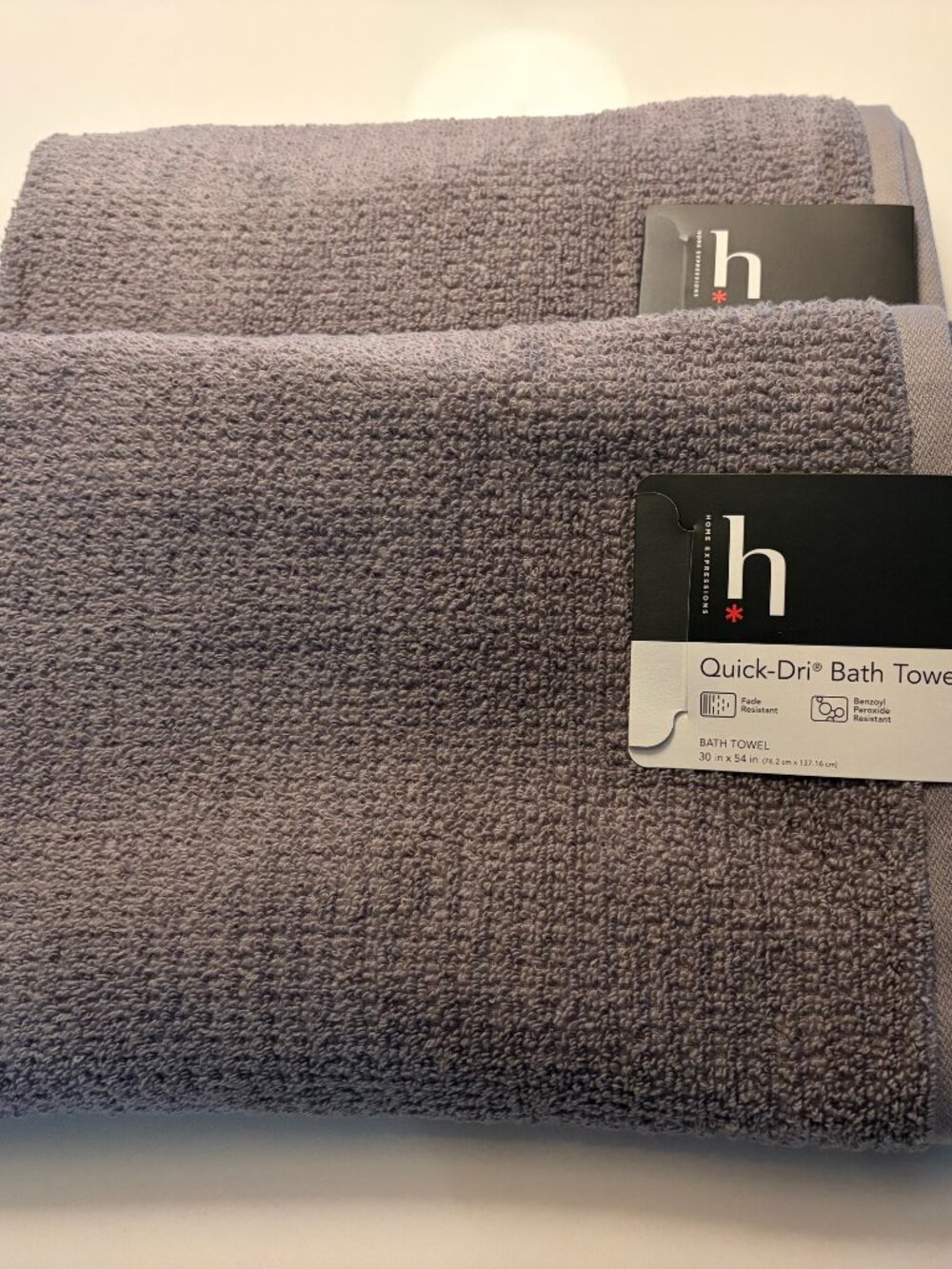 SET/2 HOME EXPRESSIONS QUICK-DRI BATH TOWELS 100% COTTON Warsaw Gray 30 X 54 New